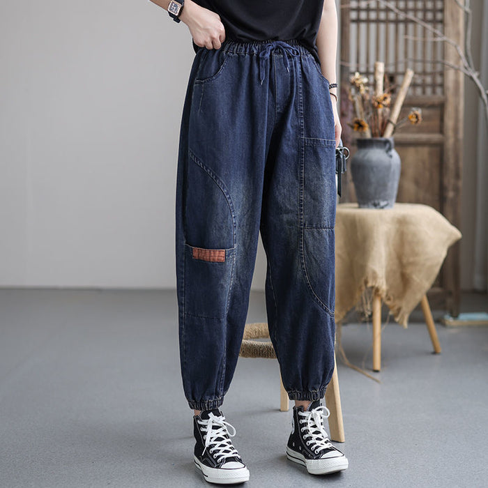 Quần baggy denim lưng thun dây rút ống bo - NU6607