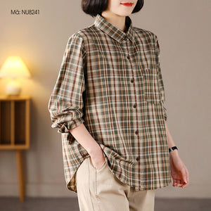 Áo sơ mi dài tay cổ đức kẻ sọc vạt mullet - NU8241