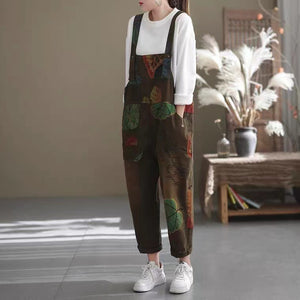 Quần baggy yếm retro in lá màu sắc - NU6625