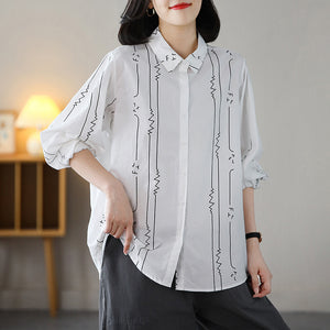 Áo sơ mi dài tay cổ đức vạt mullet in đừng ziczac - NU7596