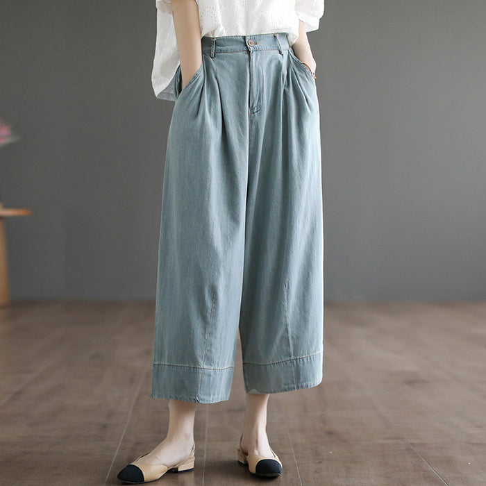 Quần baggy denim ống suông cạp cao hai túi chéo - NU7102