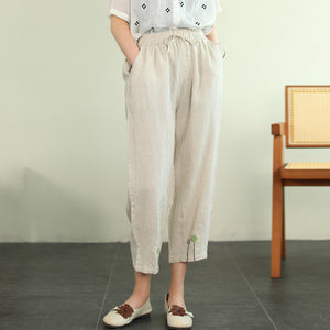 Quần baggy linen lưng thun dây rút thêu kẹo ngọt - NU7288