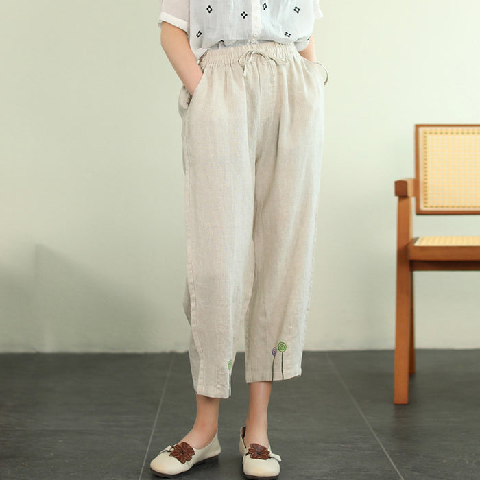 Quần baggy linen lưng thun dây rút thêu kẹo ngọt - NU7288