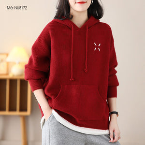 Áo hoodies len dài tay thêu dấu X - NU8172