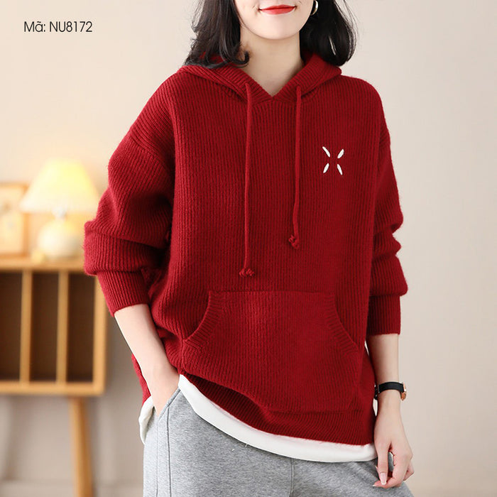 Áo hoodies len dài tay thêu dấu X - NU8172