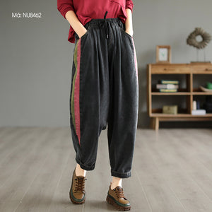 Quần baggy denim lưng thun dây rút phối sọc màu - NU8462