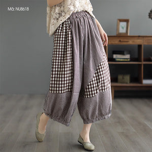 Quần baggy lưng thun chắp vá mảng caro - NU8618