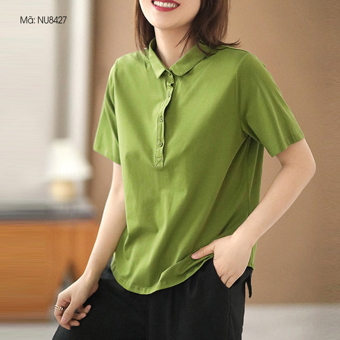Áo T-shirt ngắn tay cổ pipi 4 khuy - NU8427