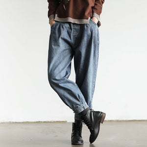 Quần baggy denim một màu lưng thun khuy gấu - NU3421 - kamaka.vn - thời trang nhật