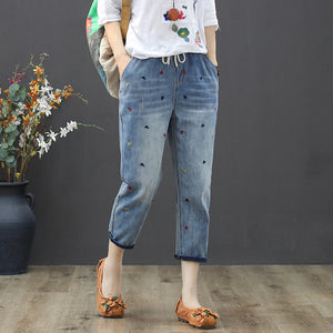 Quần baggy denim thêu tam giác nhỏ - NU2451 - kamaka.vn - thời trang nhật