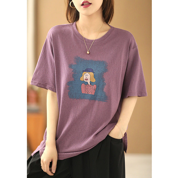 Áo T-shirt ngắn tay cổ tròn in cô gái ngộ nghĩnh form dài - NU7056