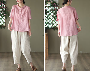 Quần baggy linen lưng thun túi vuông một màu - NU6970