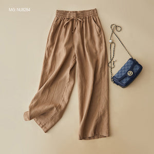 Quần baggy linen lưng thun dây rút hai túi chéo - NU8284
