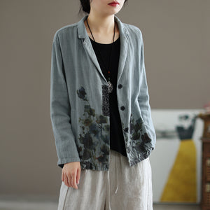 Áo khoác vest linen dài tay hai túi tròn in hoa lá - NU7873