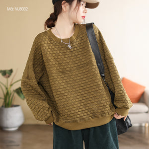 Áo T-shirt dài tay cổ tròn trần bông hai túi đứng - NU8032