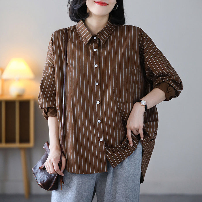 Áo sơ mi kẻ sọc dài tay cổ đức một túi - NU7561
