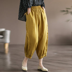 Quần baggy linen lưng thun viền xếp ly - NU7104
