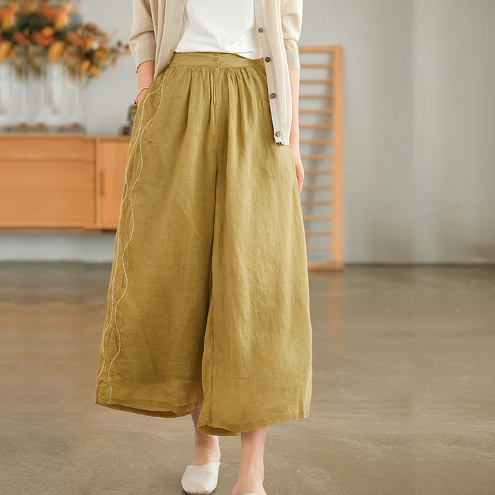 Quần baggy linen lưng cao ống rộng thêu sợi màu ziczac - NU7230