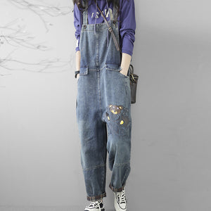Quần baggy yếm denim in chú gấu và trái tim - NU7711