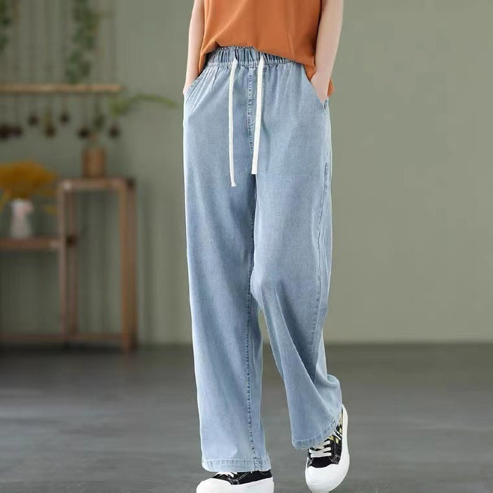 Quần baggy denim lưng thun dây rút ống rộng - NU6986