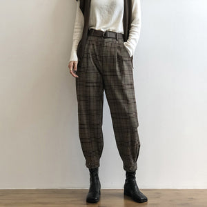 Quần baggy linen kẻ caro kèm thắt lưng - NU4593