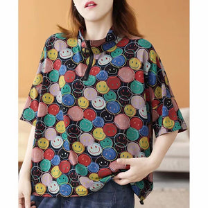 Áo T-shirt ngắn tay cổ đứng in những mặt cười - NU7113