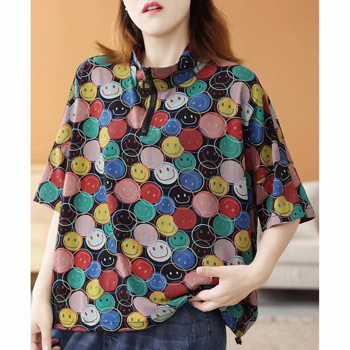 Áo T-shirt ngắn tay cổ đứng in những mặt cười - NU7113