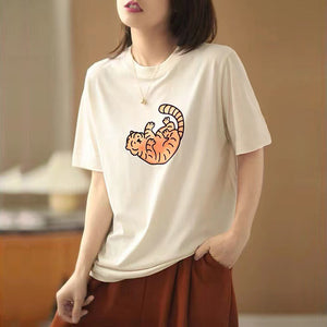 Áo T-shirt ngắn tay cổ tròn in chú hổ - NU6707