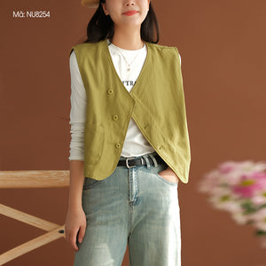 Áo khoác gile denim sát nách cổ V khuy lệch - NU8254