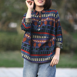 Áo sơ mi linen dài tay họa tiết trừu tượng - NU2539 - kamaka.vn - thời trang nhật