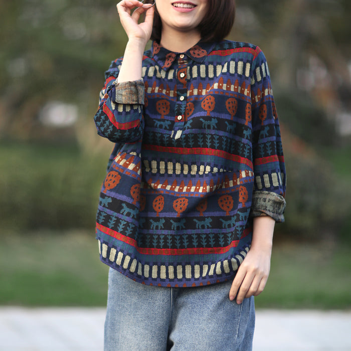 Áo sơ mi linen dài tay họa tiết trừu tượng - NU2539
