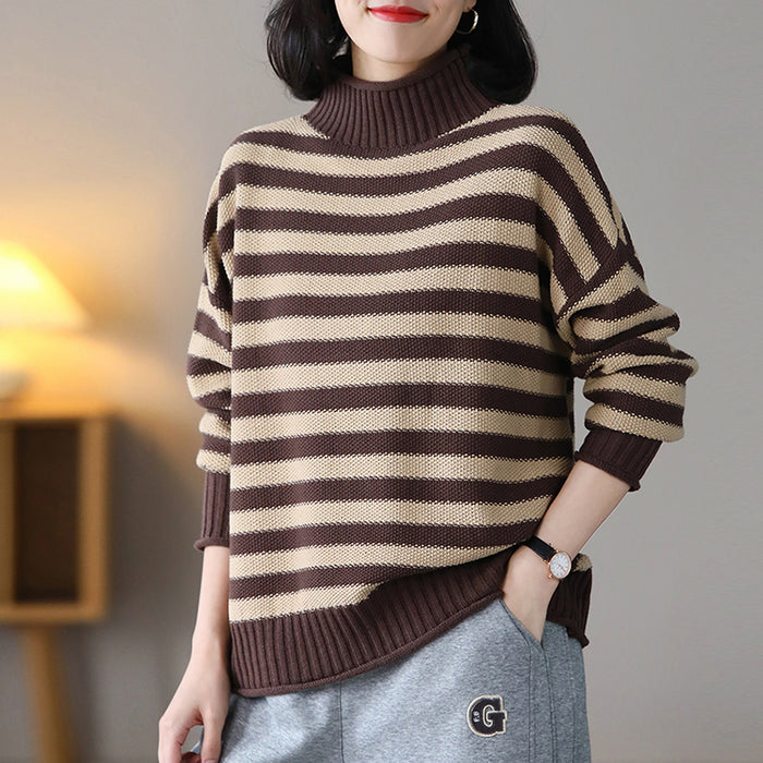 Áo len đan dài tay cổ lọ kẻ sọc ngang - NU8126
