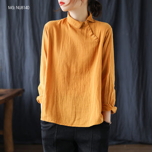 Áo sơ mi linen dài tay cổ pipi khuy chéo - NU8140
