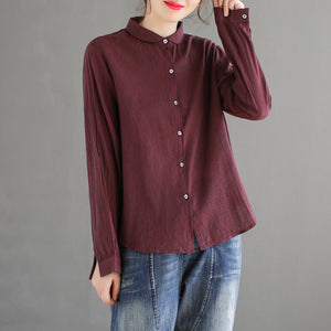 Áo sơ mi linen dài tay kẻ sọc đứng cổ pipi - NU4423