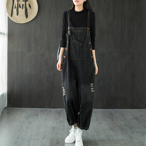 Quần baggy yếm denim retro túi kiểu sờn - NU6618