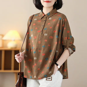 Áo sơ mi dài tay cổ đức in hoa quả - NU8419