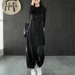 Quần baggy yếm denim retro túi kiểu sờn - NU6618