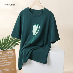 Áo T-shirt ngắn tay cổ tròn thêu hoa tulip - NU8447