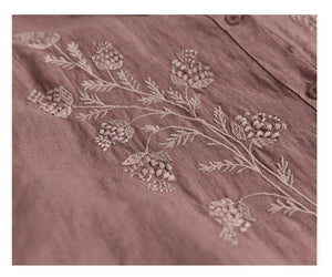 Áo sơ mi linen dài tay cổ đức thêu hoa đối xứng - NU6676