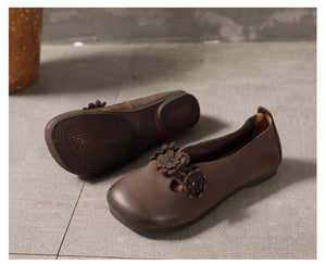 Giày da retro đính hoa thủ công mũi tròn - NU5235