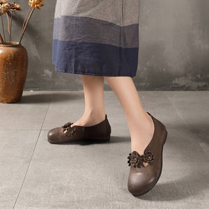 Giày da retro đính hoa thủ công mũi tròn - NU5235
