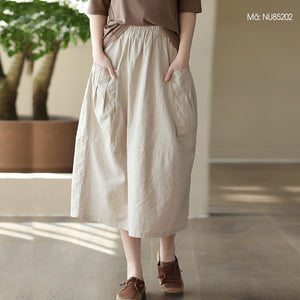 Chân váy linen retro hai túi ngang xếp ly - NU8520