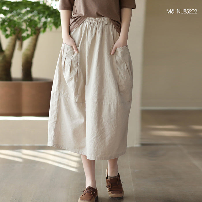 Chân váy linen retro hai túi ngang xếp ly - NU8520