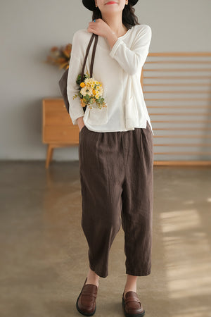 Quần baggy linen lưng thun một màu hai túi chéo - NU6929