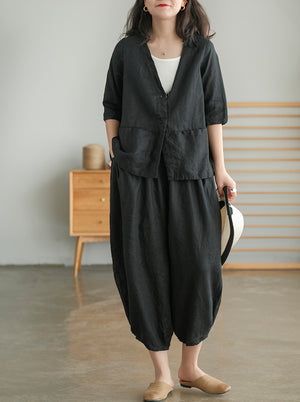 Quần baggy linen lưng thun túi tròn - NU5589