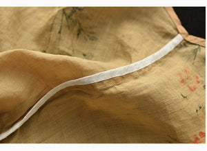 Áo sơ mi linen ngắn cổ pipi xếp ly in bụi hoa - NU7435