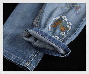 Quần baggy denim thêu hoa bồ công anh - NU3794 - kamaka.vn - thời trang nhật