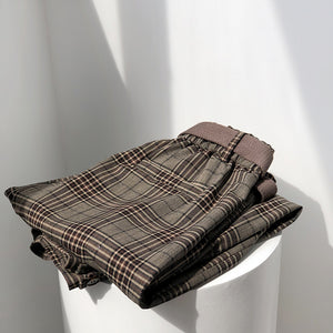 Quần baggy linen kẻ caro kèm thắt lưng - NU4593