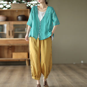 Quần baggy linen lưng thun viền xếp ly - NU7104