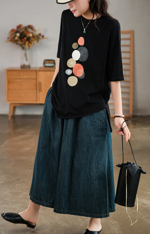 Áo T-shirt ngắn tay cổ tròn vạt chéo in những vòng tròn - NU7243